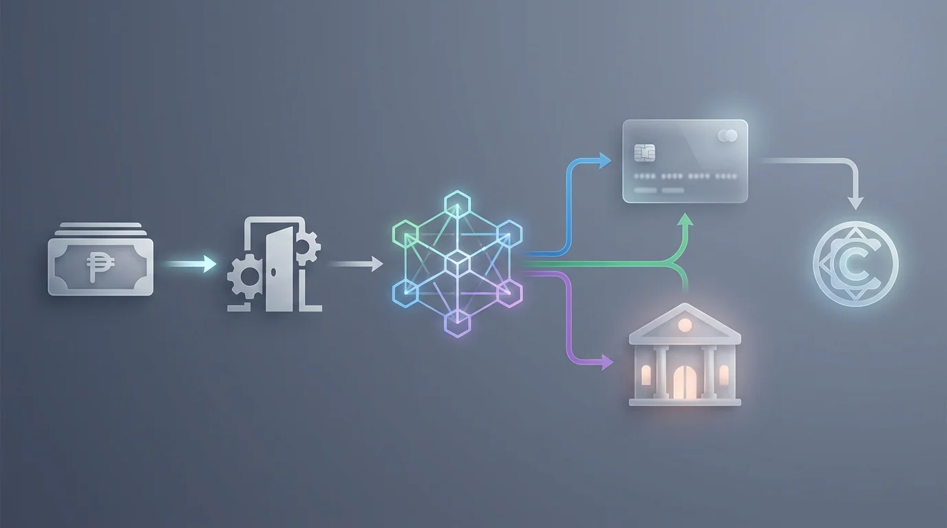 Diagrama conceptual de activo, red blockchain y dirección de wallet para un depósito cripto