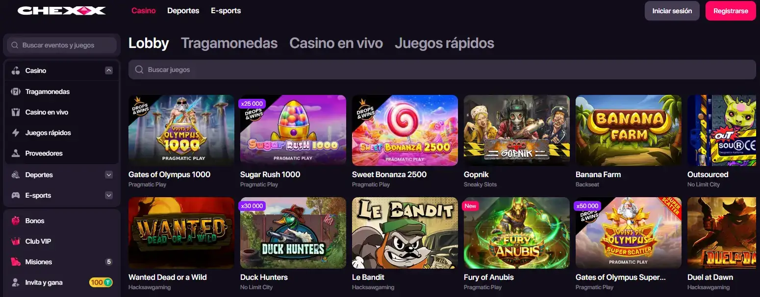 Catálogo real de casino CHEXX en español